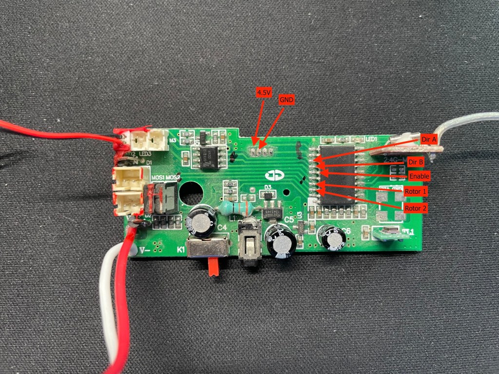 Annotated control circuit showing location of important traces and connections.